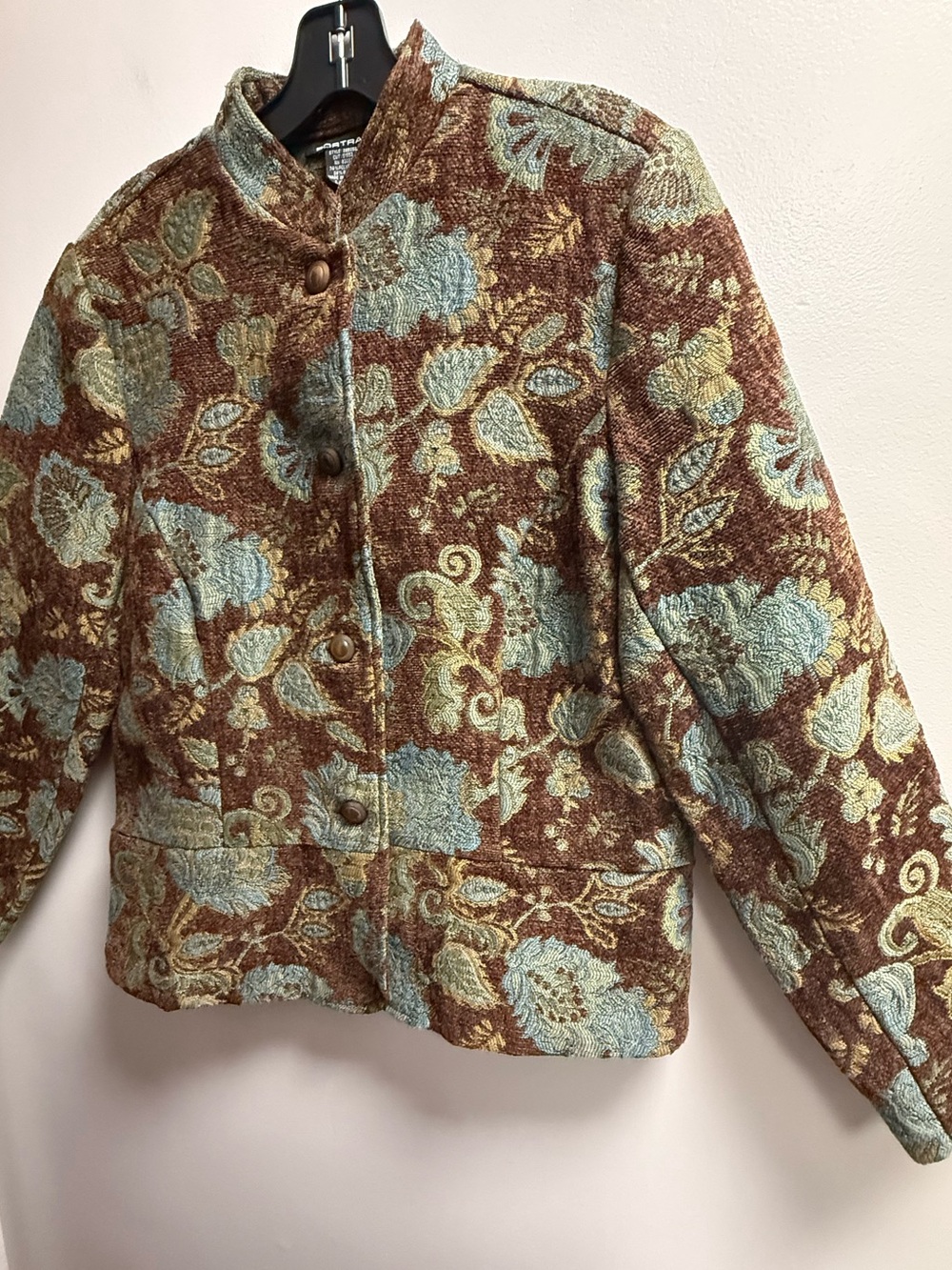 NWOT Portrait Textured Floral Vintage Blazer w/Brown + Light Blue Floral Print L